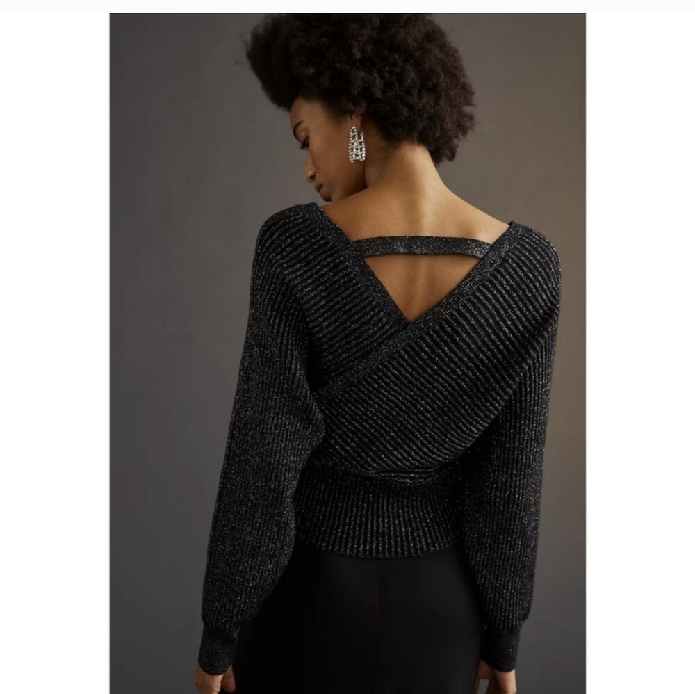Like New! Anthropologie Black Glitter Batwing Wrap Sweater large
